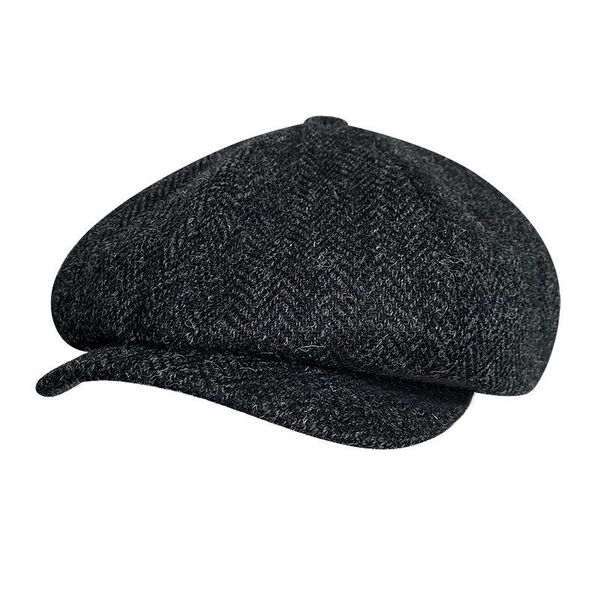 

berets 100% wool men's brand winter black sboy caps herringbone octagon cap 2021 women gatsby flat hat bjm39, Blue;gray