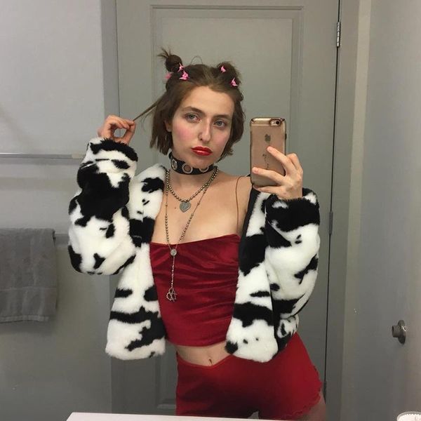 

women's jackets fur coats for women cow print teddy jacket zipper casual warm autumn winter 2021 harajuku coat female, Black;brown