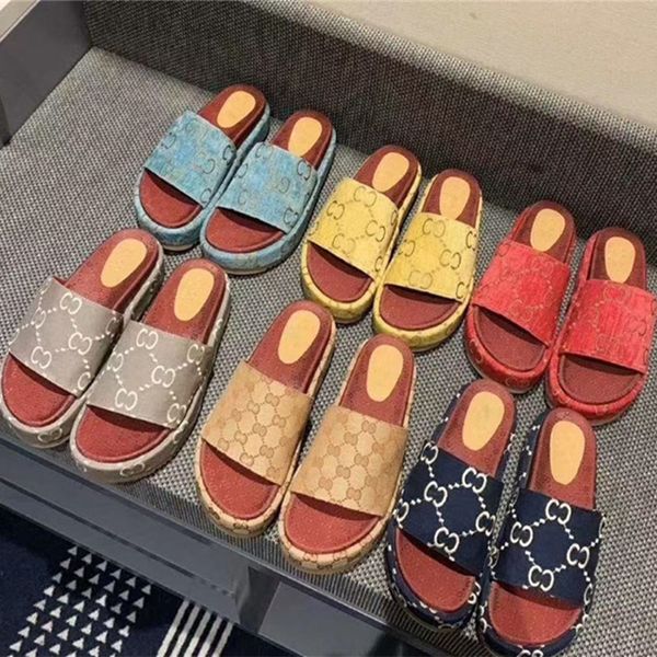 

slippers 2021 net red summer g family old flower embroidered muffin printing high platform slippers double g leisure women's sandals zl, Black
