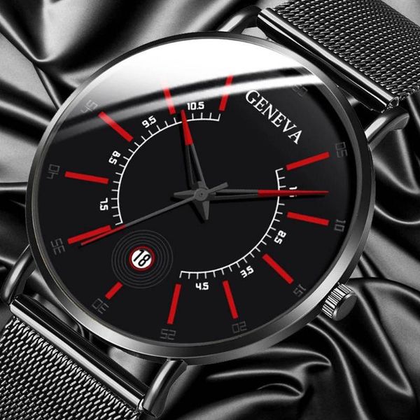 

wristwatches geneva men watches 2021 quartz watch fashion calendar black steel business clock relogio masculino, Slivery;brown