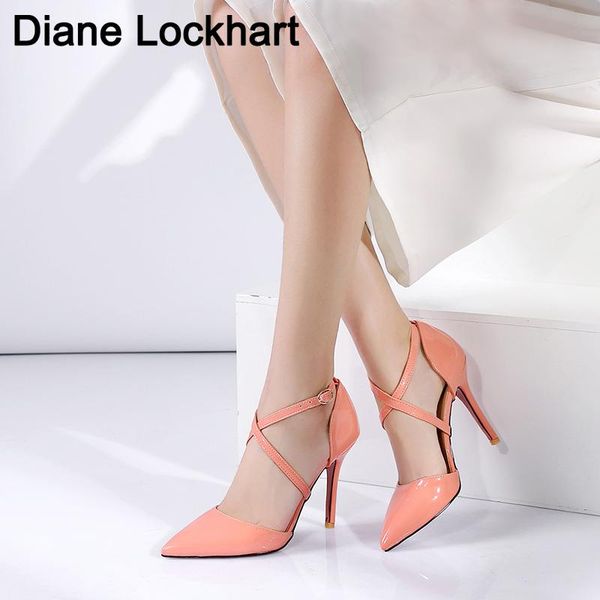 

women pumps, high heels shoes 10cm black buckle stiletto pointed toe woman party nude for plus size dress