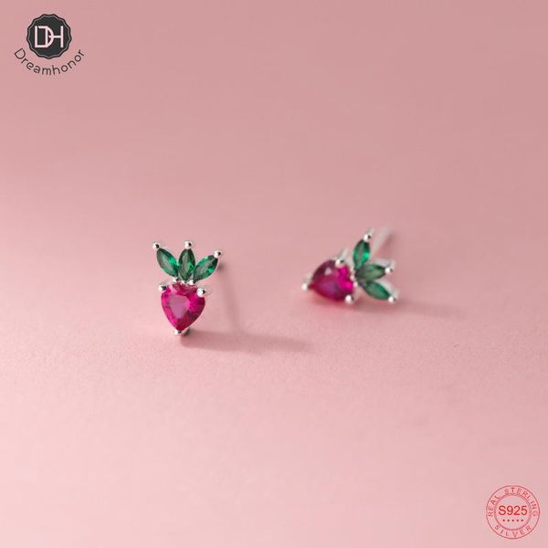 

stud dreamhonor 925 sterling silver lovely cute fruit radish zircon earrings for women teen birthday party piercing jewelry, Golden;silver