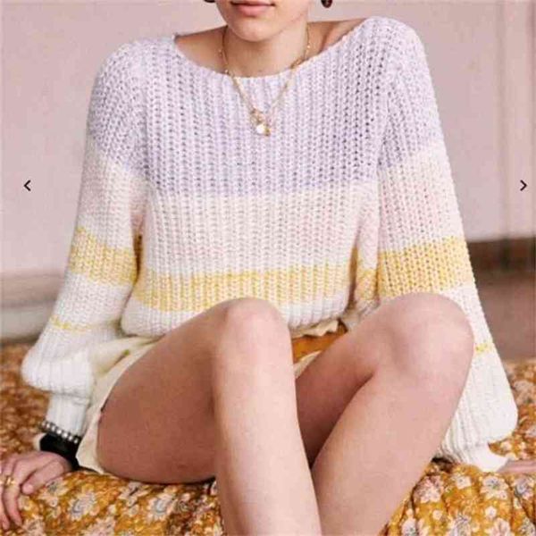 

stripe vintage oversized sweater pullovers women lantern sleeve short jumper casual autumn winter 210427, White;black