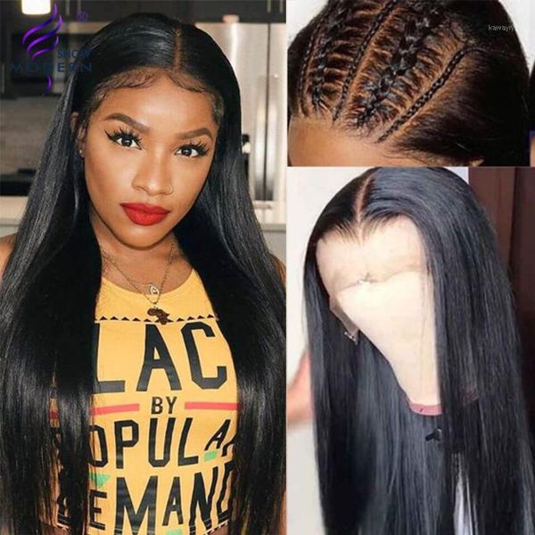 

modern show brazilian hd transparent t part lace front wigs straight human hair for black women 150% density remy1, Black;brown