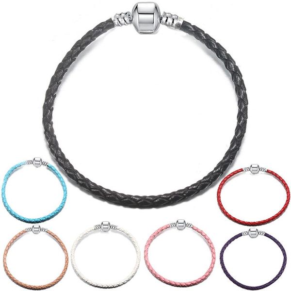 

charm bracelets fit original fashion brand pan charms bracelet for women genuine leather chain basic pulseras diy beads fine jewelry accesso, Golden;silver