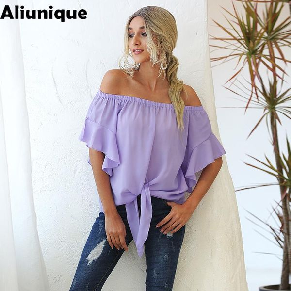 

women's blouses & shirts aliunique slash neck loose chiffon shirt for women 2021 summer leisure vacation travel temperament blouse lotu, White