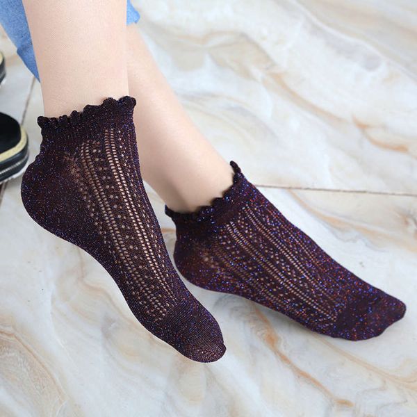 

hollow out bright silk invisible socks women's ship, Black;white