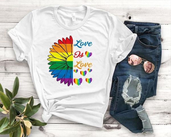 

lgbt love is sunflower and men women print casual funny for lady yong girl tee pm 101, White;black