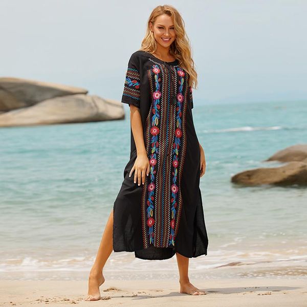 

deep v neck beach cover up middle sleeve maxi dress women bathing suit summer long plus size beachwear women's swimwear, White;black