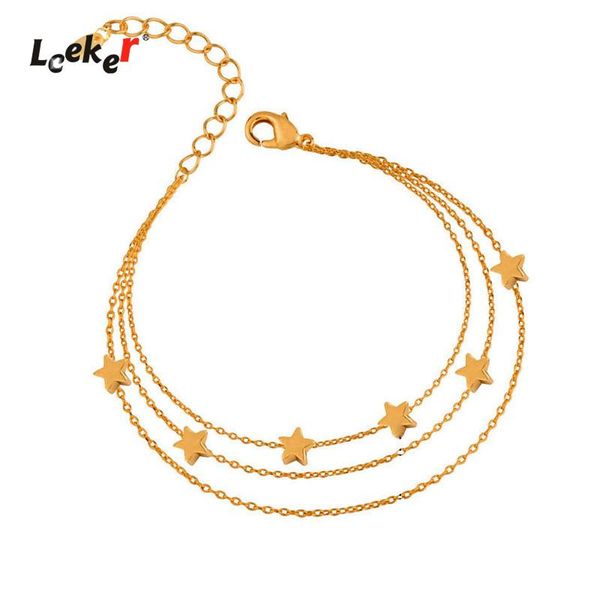 

bangle leeker 3 layers star circle chain bracelets on hand rose gold silver color fashion jewelry for women 2021 trend 360 lk2, Black