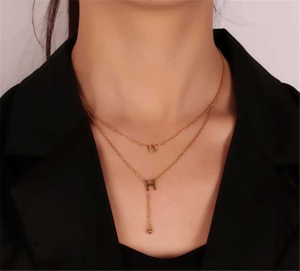 

pendant necklaces 316l stainless steel fashion letter necklace double h tassel simple and versatile no fade, Silver