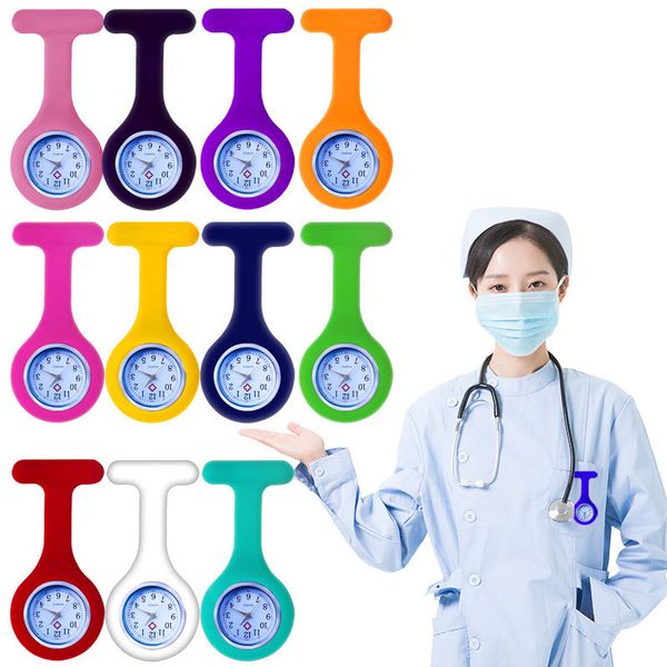 

christmas gifts colorful nurse brooch fob tunic pocket watch silicone cover nurse watches party favor zz1106a item, Slivery;golden