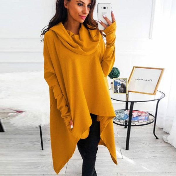 

women's hoodies & sweatshirts 2021 irregular oversize long pink black yellow hoodie sweatshirt women coat loose hoody mantle hooded pul
