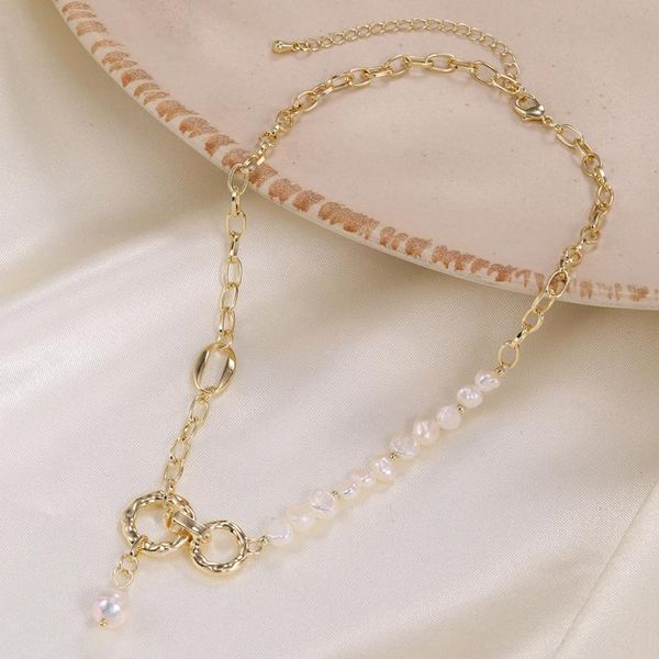 

pendant necklaces fashion multilevel collar special-shaped artificial pearl gold geometric chain necklace for women vintage boho choker jewe, Silver