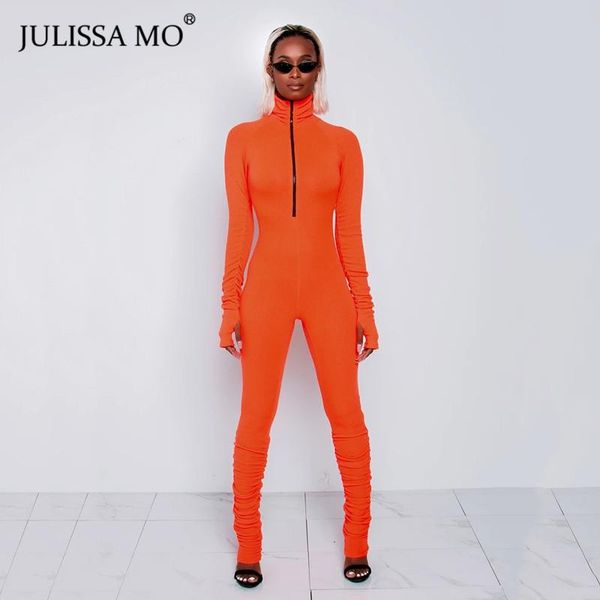 

women's jumpsuits & rompers julissa mo black ribbed bodycon jumpsuit women turtleneck zipper skinny overalls casual sport wear fitness, Black;white