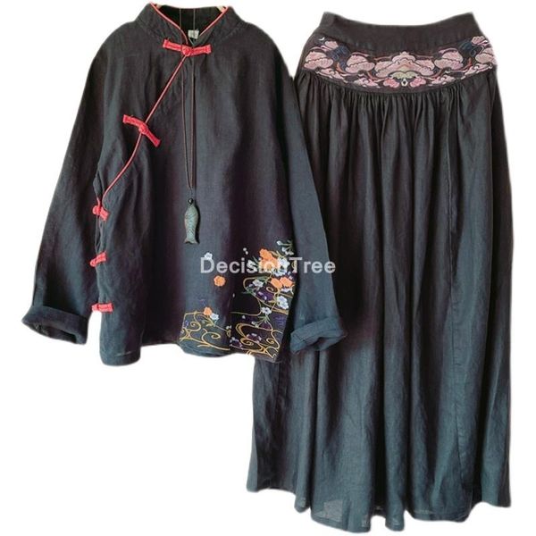 

chinese traditional costume women classic tang suit hanfu linen ethnic vintage party dance wear cheongsam chiffon blouse clothing, Red
