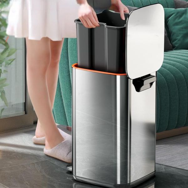 

waste bins stainless steel trash can large kitchen storage press creative luxury food bin living room rangement cuisine home products