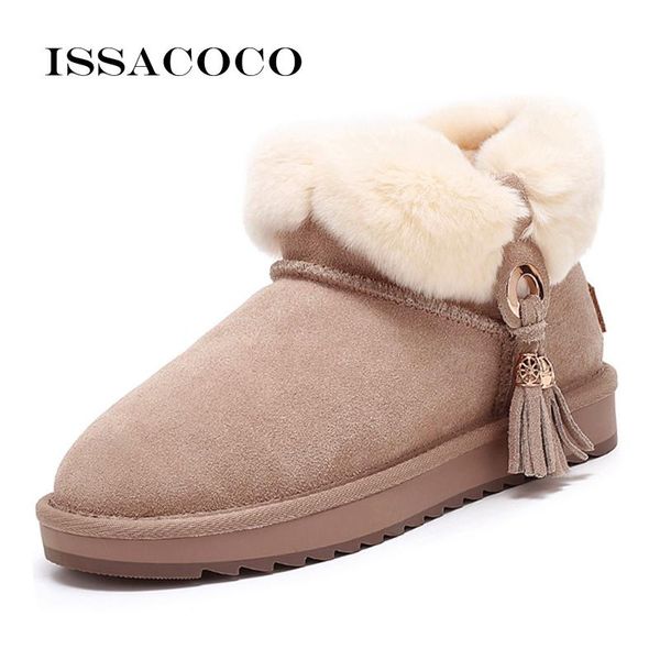 

boots issacoco leather women's genuine shoes winter rubber for women 2021, Black