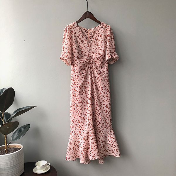 

casual dresses summer women chiffon v-neck high waist slim elegant boho floral print mermaid vestidos femme i7yk, Black;gray