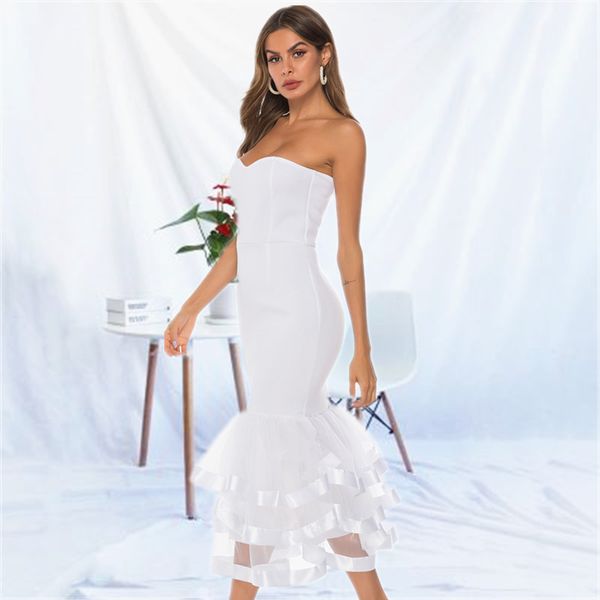 Женщины Party White Tube Dress Off Flog Sexy Latchwork с сетчатой ​​Clubwear ужин Вечерние Тонкие Bodycon Femme Пакет Бедные халаты 210416