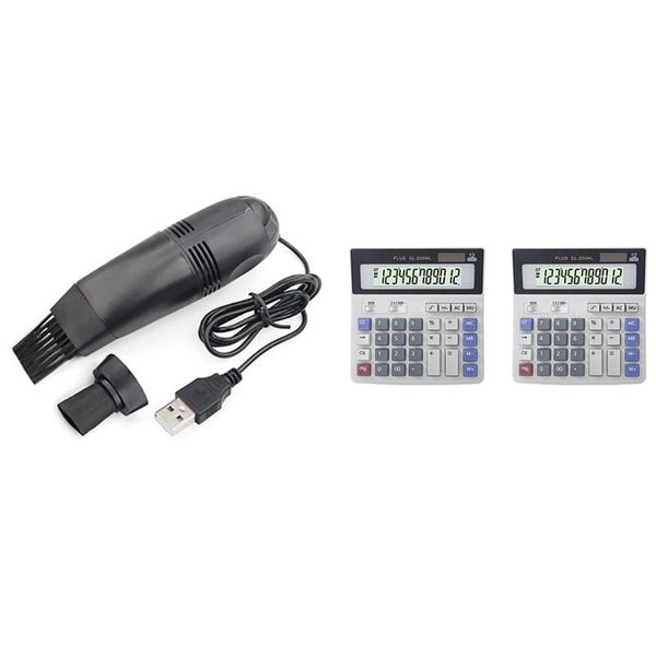 

set of mini usb computer cleaner vacuum keyboard brush & 2pcs 12 digits large buttons calculator cleaners