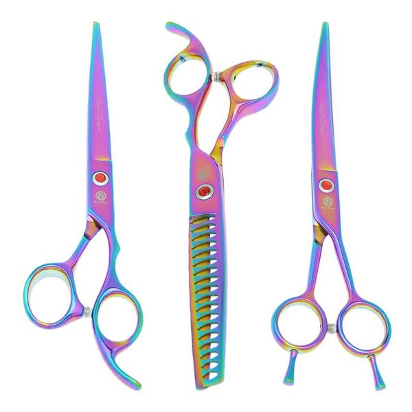 

hair scissors 7.0" pet for dog grooming purple dragon animals cutting shears thinning tesouras curved tijeras forceps kit b0019b