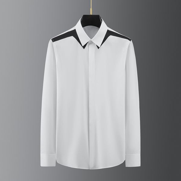 

business shirt deluxe and shoulder black and white splicing simple casual long sleeve men's slim grade f99038, White;black