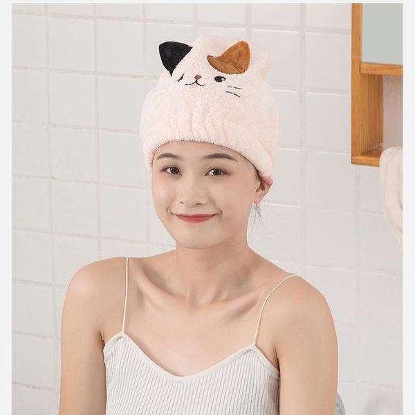 

shower caps girls hair dry breathable microfiber turban cartoon kitten soft towels quick drying lady cap