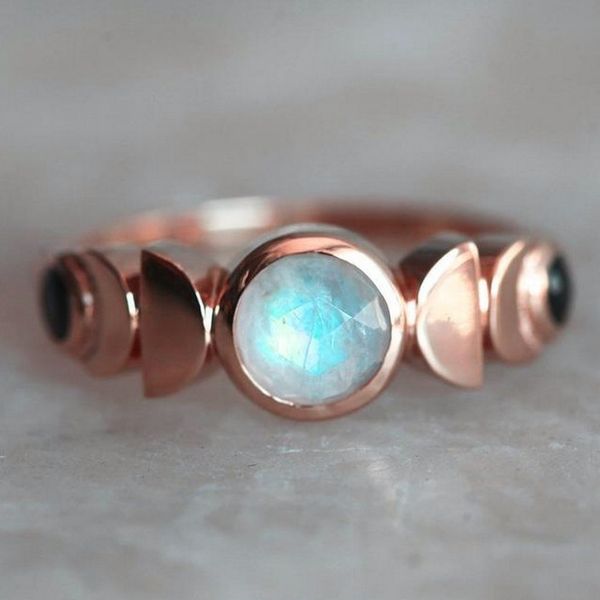 

vintage female small moonstone love ring simple rose red color engagement ring fashion boho promise wedding rings for women, Slivery;golden