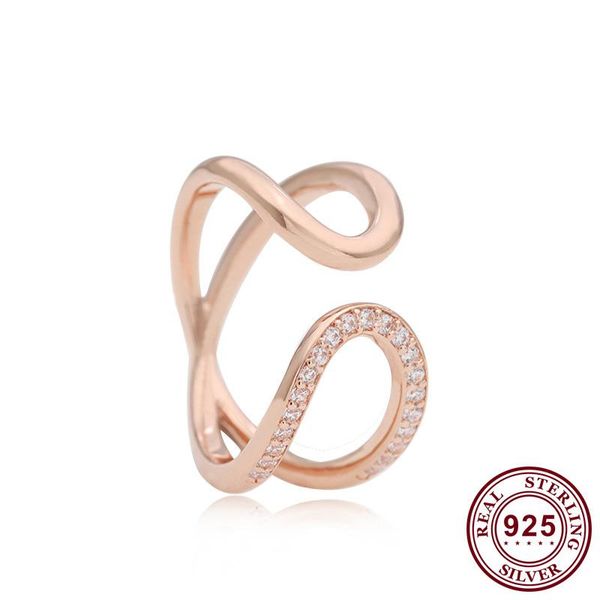 

original 925 sterling silver pan ring rose gold eternal symbol open for women wedding party gift fashion jewelry cluster rings, Golden;silver