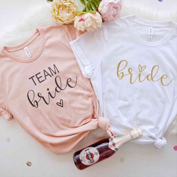 

bachelorette team bride aesthetic womens t shirts wedding party ulzzang cotton women tees bridesmaid short sleeve drop ship, White