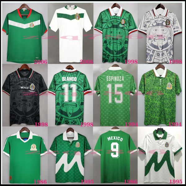 Retro 1998 Mexicoes World Cup BLANCO Vintage Soccer jerseys HERNANDEZ Home Green Away portiere 86 94 95 06 H.SANCHEZ BORGETTI Maglie da calcio classiche
