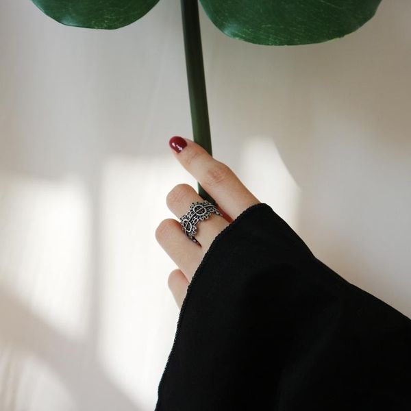 

cluster rings women's authentic s925 sterling silver fine jewelry hollow open flower geometric retro j397, Golden;silver