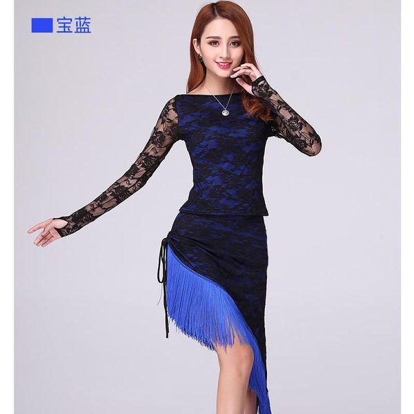 

stage wear women professional party ballroom latin tango modern salsa dance skirt competition dancewear fringe tassel dress skirts 2pcs, Black;red