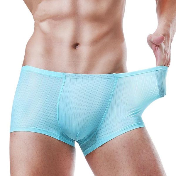 

underpants brand man thin breathable ice silk boxers shorts underwear gay male bulge pouch trunks panties, Black;white