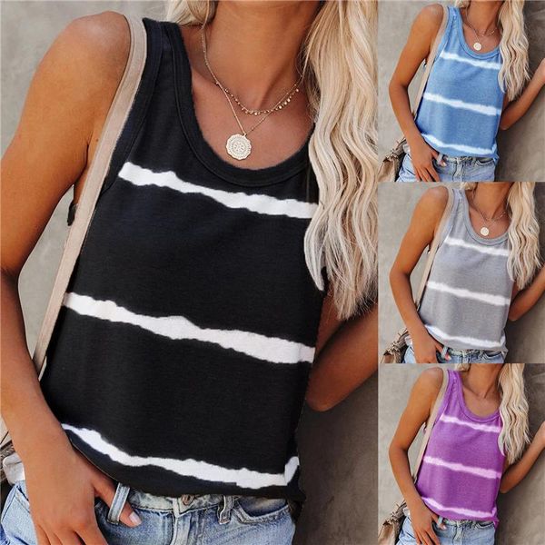 

women's tanks & camis summer fashion striped print vest sleeveless o-neck base undershirt workout sports camisole casual womens tank s, White