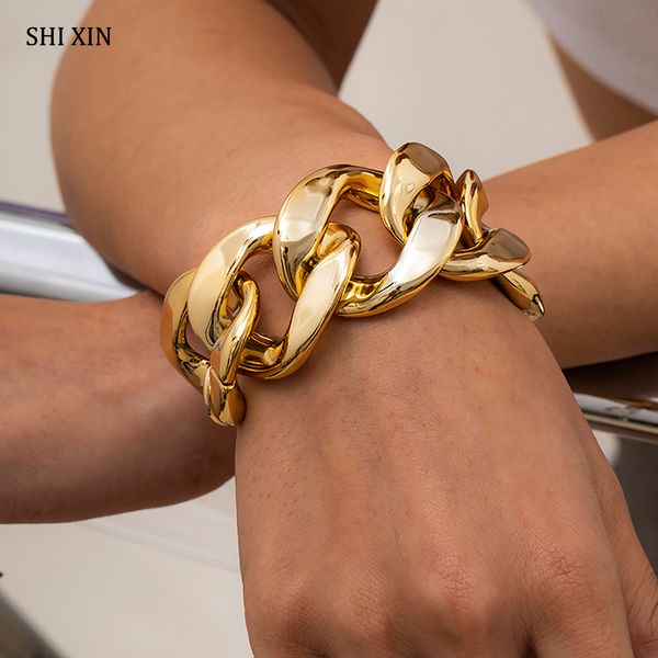 

hip hop exaggerated thick link chains bracelet for women ccb material big wide bracelets fashion hand chains jewelry, Black