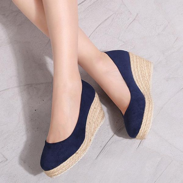 

sandals 2021 fashion suede wedges single shoes women's pump canvas spring and autumn platform high heels, Black