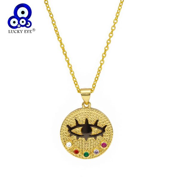 

pendant necklaces lucky eye colorful zircon evil necklace gold color long chain round fashion jewelry for women female ey6754, Silver