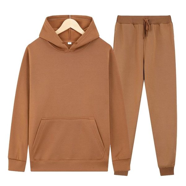 

men's hoodies & sweatshirts 2021 ladies casual wear suit sportswear solid color pullover + pants autumn and winter fashion, Black
