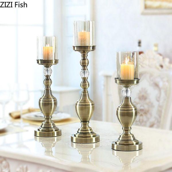 

candle holders iron alloy glass cover wedding candlestick decoration stand light holder european rustic home