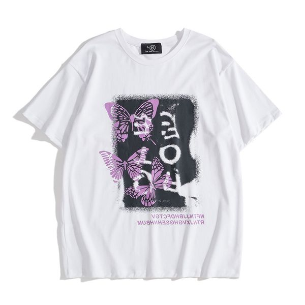 

fashion 2021 new white summer off color boy butterfly men's and women's short sleeve t-shirt, White;black