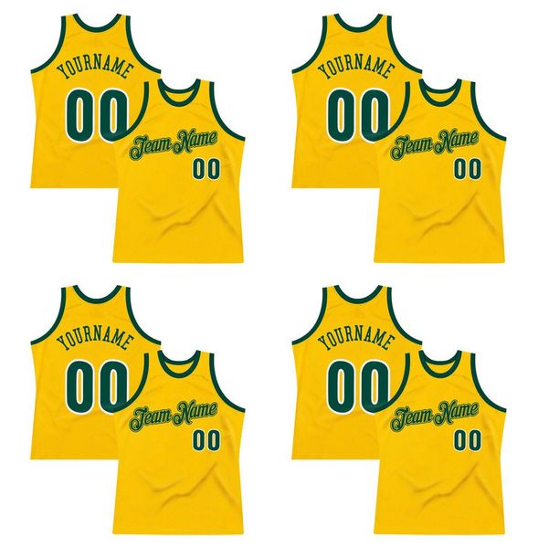 

custom gold hunter green-white authentic throwback basketball jersey, Black