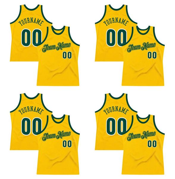 Custom Gold Hunter Green-White Authentic Throwback Basketball Jersey