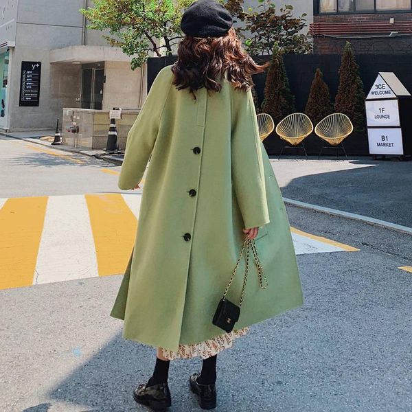 

women's wool & blends 2021 winter long woolen coat korean loose parka over the knee thick warm female jacket, Black