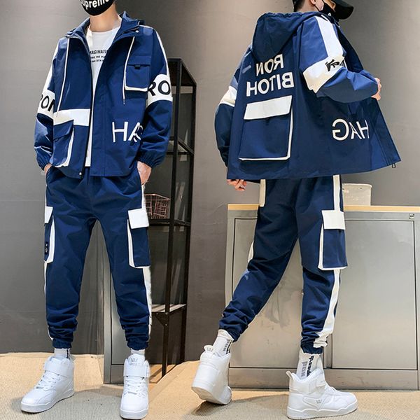 

men's sportswear set, hip hop men's sportswear, with pockets zippers, et and , outdoor casual wear, new 2021, 2 piec, Gray