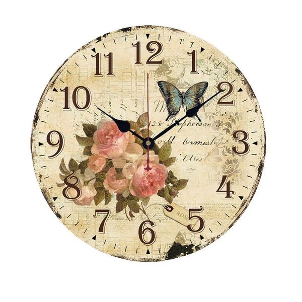 

wall clocks numerals flower print clock bedroom decoration hanging diy for home rustic bar mute european style round quartz retro
