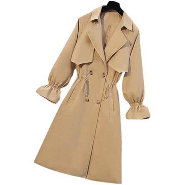 

women's trench coats windbreaker women autumn and winter 2021 korean fashion fat loose thin solid color mid-length trumpet sleeve coat, Tan;black
