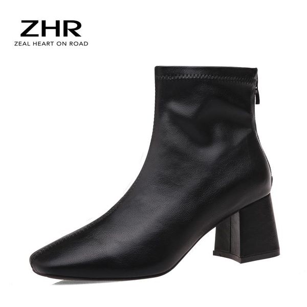 

boots 2021 fashion women casual high heels shoes woman rubber zip ankle black white beige zapatos mujer
