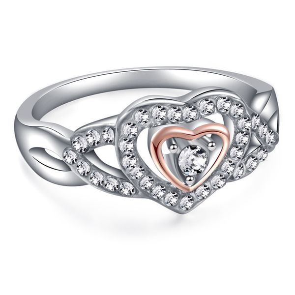 

two-color love alloy ring women's jewelry, Silver